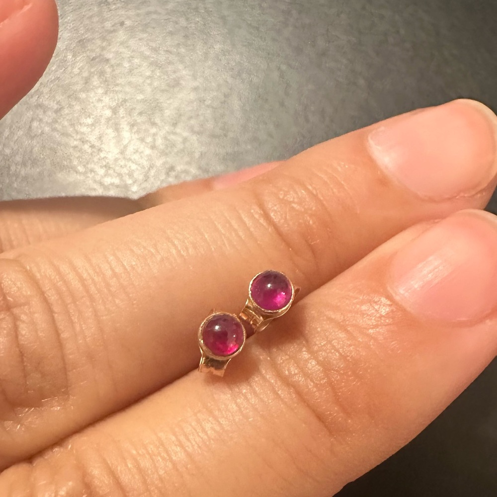 14K Rose Gold Vena Amoris Jewelry Little Ruby Cabochon Studs